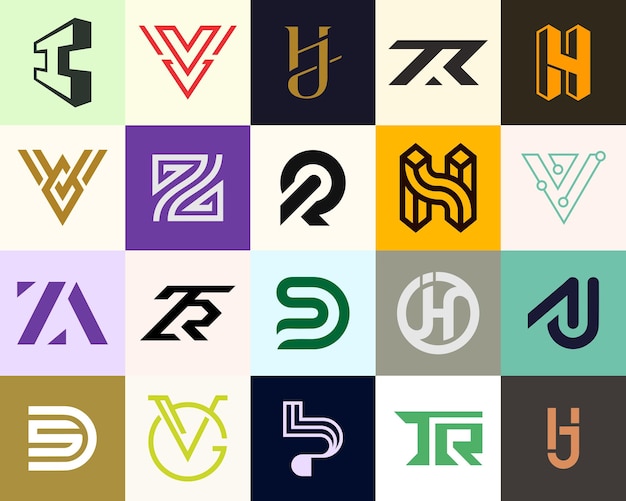 Colección de logotipos abstractos con letras geométricas