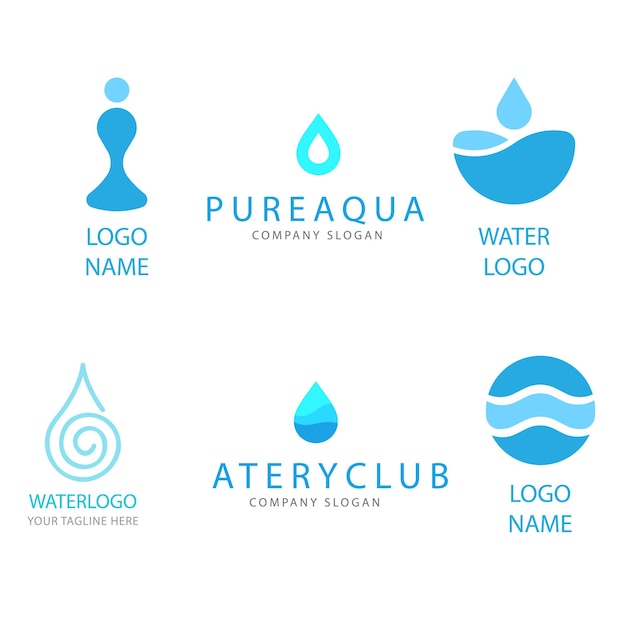 Colección de logotipos de agua para empresas en estilo plano Premium Vector