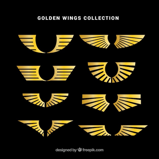 Colección de logotipos de alas doradas en diseño plano