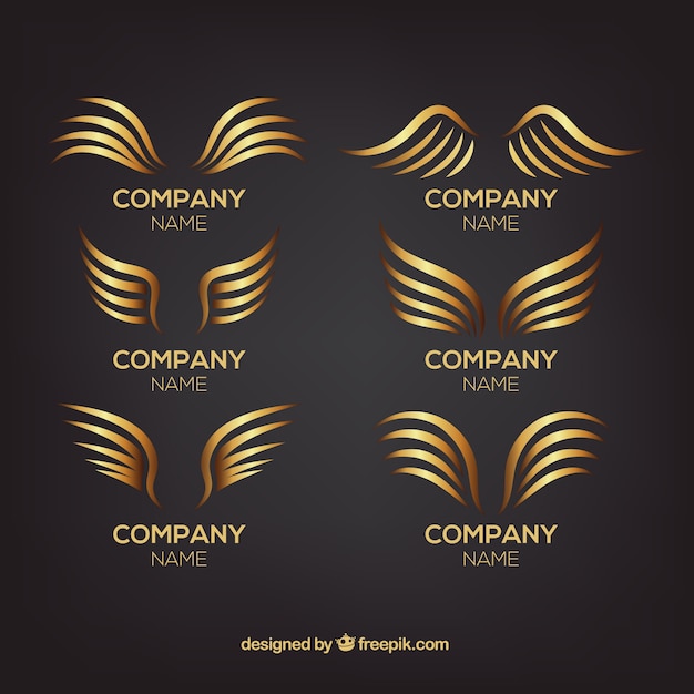 Vector colección de logotipos con alas doradas