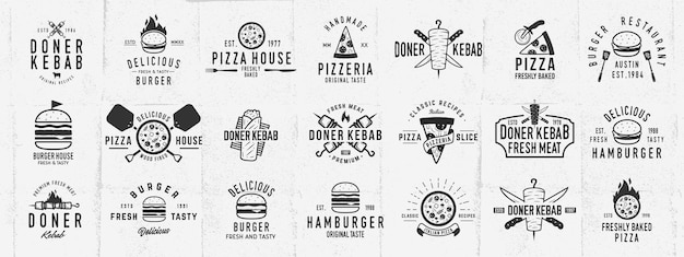 Colección de logotipos de alimentos antiguos para restaurantes y cafés