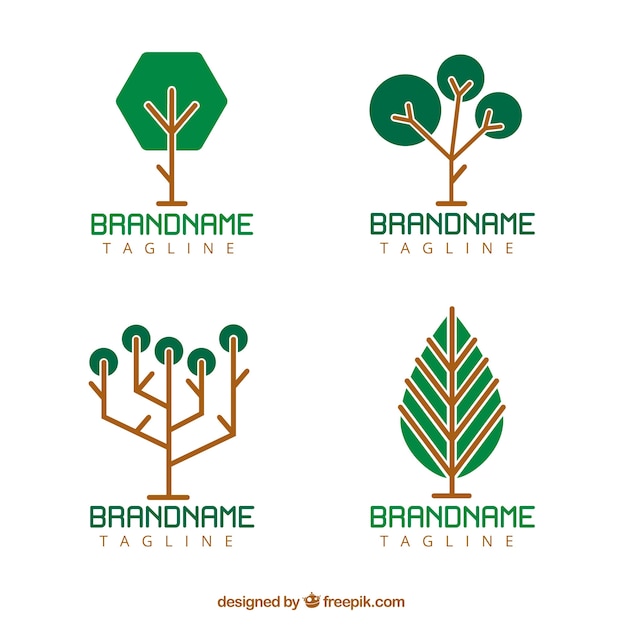 Colección de logotipos de arboles flat