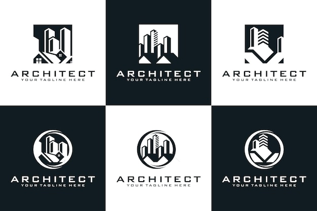 Vector colección de logotipos de arquitectos de edificios y bienes raíces.