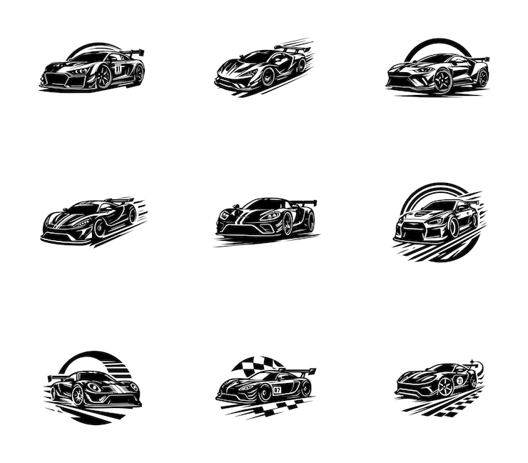 Colección de logotipos de automóviles deportivos de silueta vectorial plantilla de logotipo de símbolo de automóviles de carreras silueta de automóviles negros