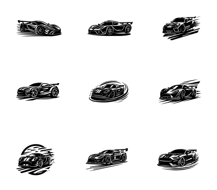Colección de logotipos de automóviles deportivos de silueta vectorial plantilla de logotipo de símbolo de automóviles de carreras silueta de automóviles negros