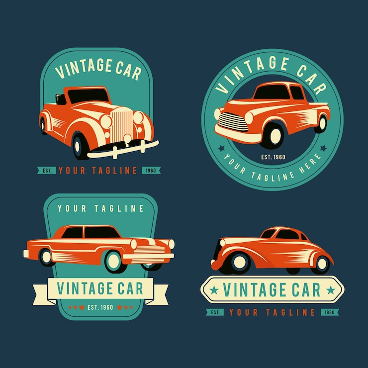 Vector colección de logotipos de autos antiguos
