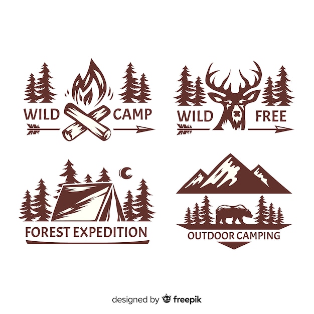 Colección de logotipos de aventura dibujados a mano incoloros
