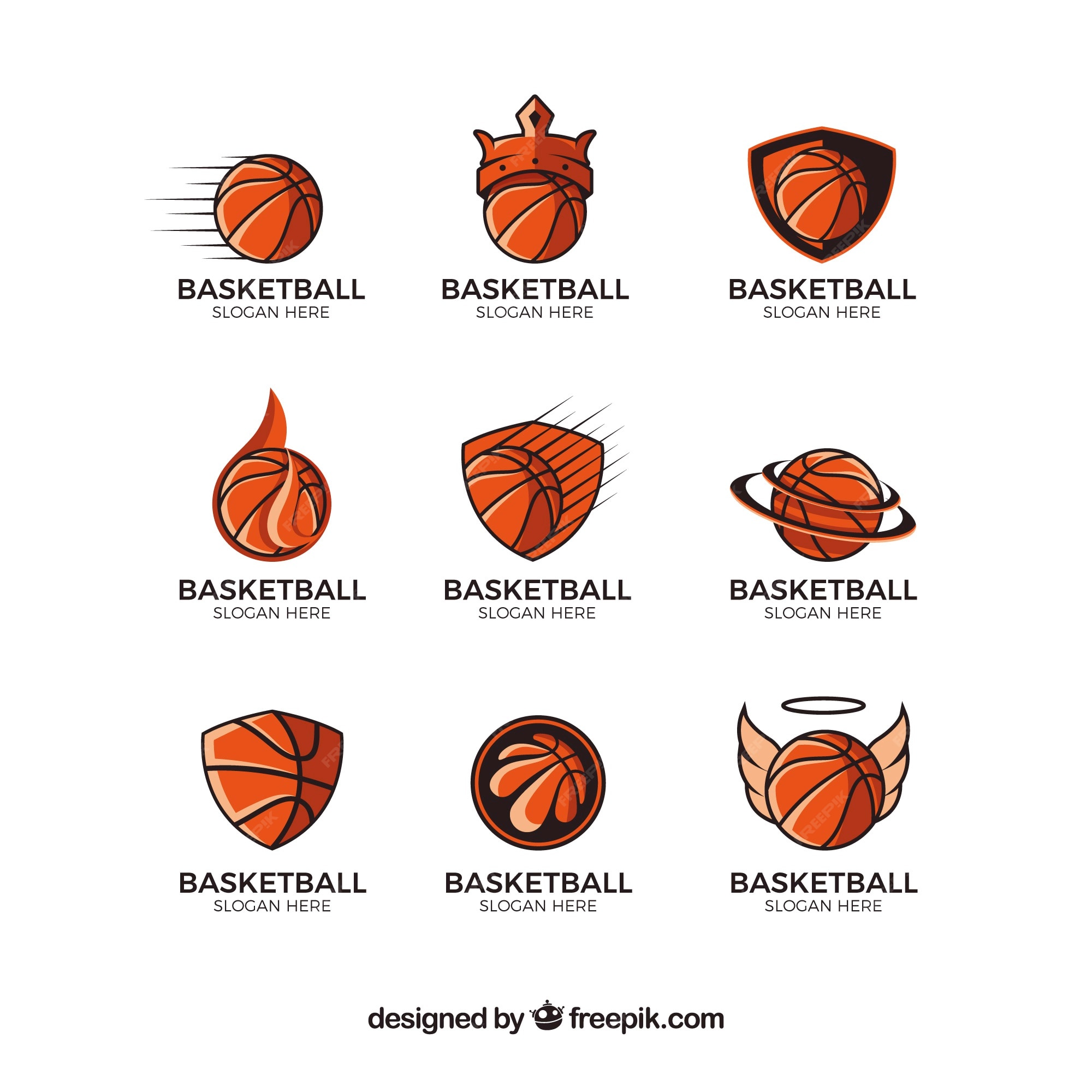 Colección de logotipos con balón de baloncesto | Vector Premium