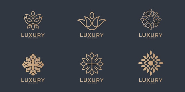 Colección de logotipos de belleza de arte de línea de lujo