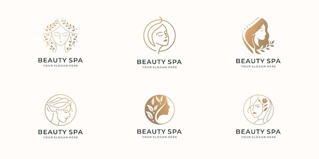 Colección de logotipos de belleza colección de diseño de mujer de spa de belleza con inspiración de marca de color dorado