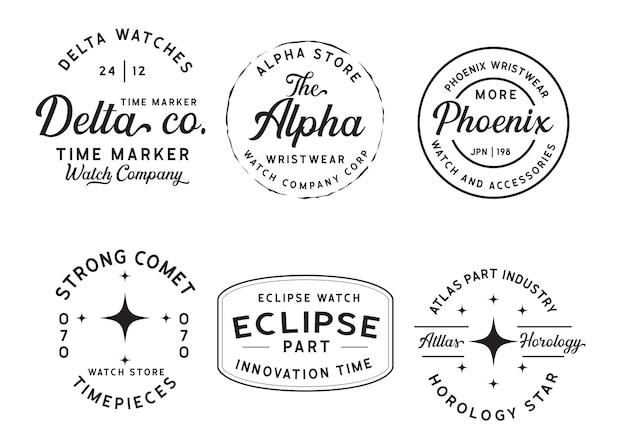 Una colección de logotipos en blanco y negro para la compañía de relojes eclipse.