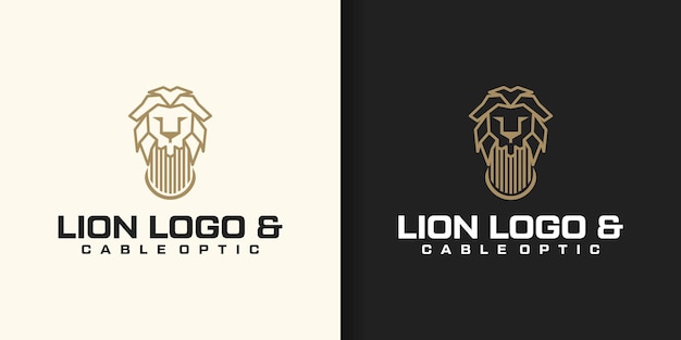 colección de logotipos de cabeza de león con líneas de circuito como iconos tecnológicos