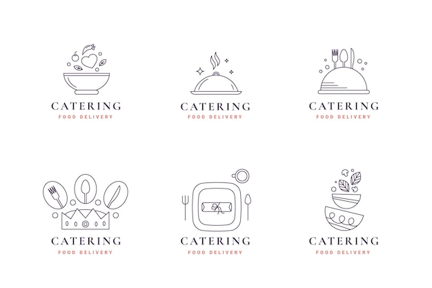 Colección de logotipos de catering plano lineal