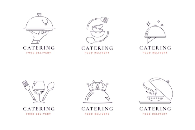 Colección de logotipos de catering plano lineal