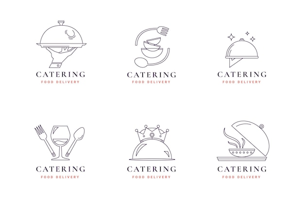 Vector colección de logotipos de catering plano lineal