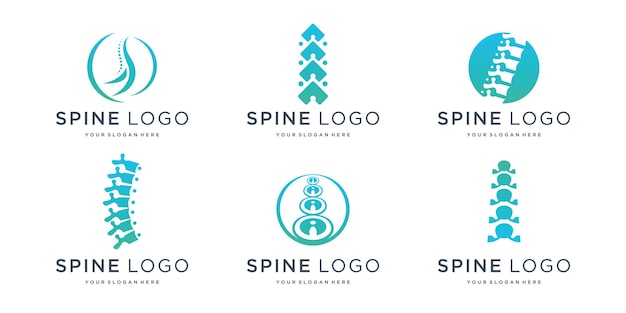 Colección de logotipos de columna vertebral con logotipo quiropráctico con concepto de elemento creativo vector premium