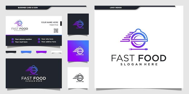 Colección de logotipos de comida para restaurante con colores degradados únicos y diseño de tarjeta de businnes Vector Premium