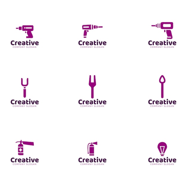Colección de logotipos creativos con herramientas y utensilios