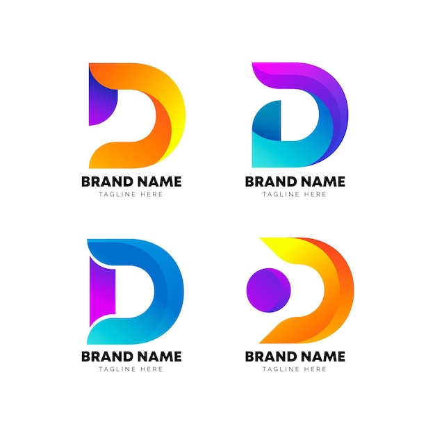 Colección de logotipos d de colores degradados