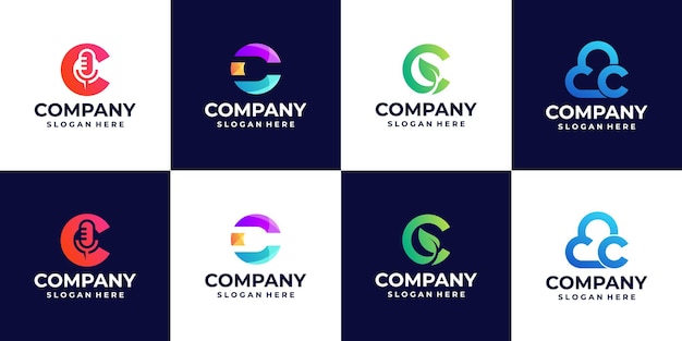 Vector una colección de logotipos degradados de letras c