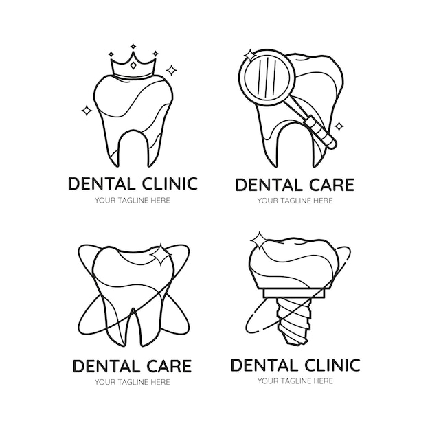 Colección de logotipos dentales planos lineales