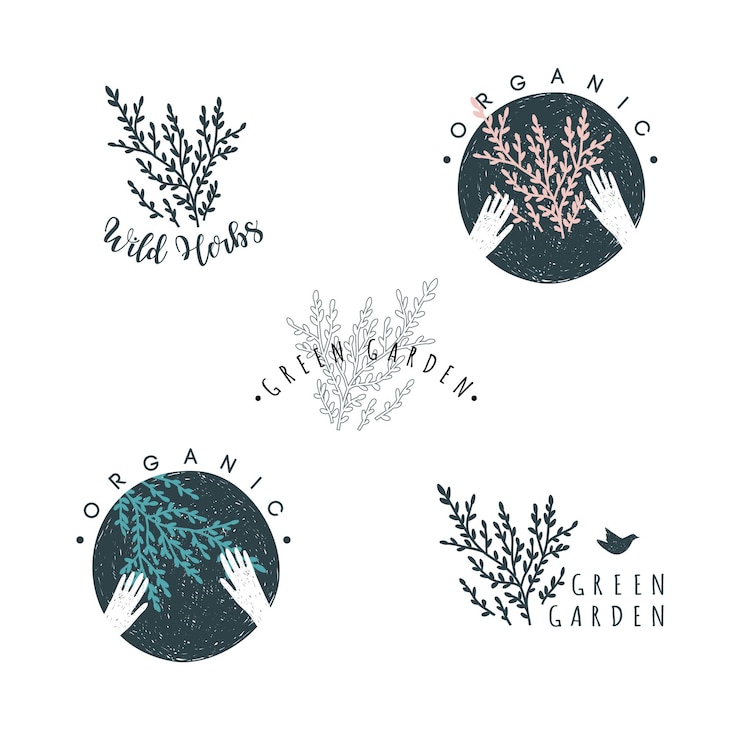 Vector colección de logotipos dibujados a mano diseño de logotipo con motivo floral