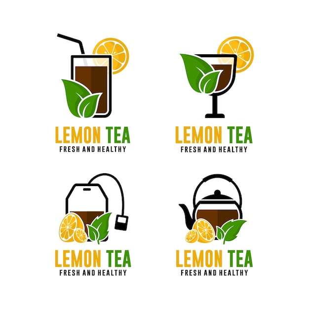 Colección de logotipos de diseño de vectores frescos y saludables de té de limón