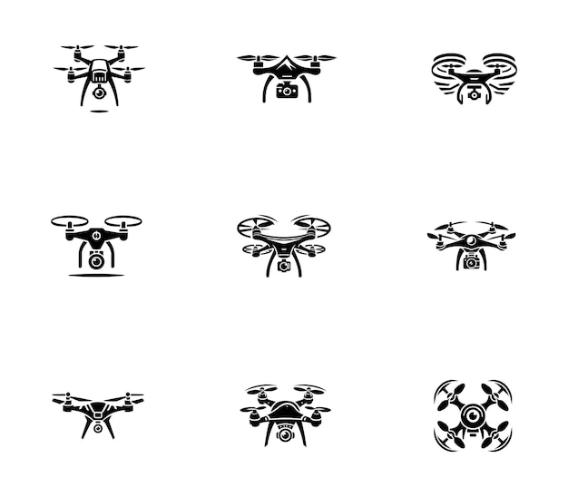 Colección de logotipos de drones conjunto de logos de drones voladores minimalistas plantilla de logotipo de drones moderna conjunto de íconos logotipo