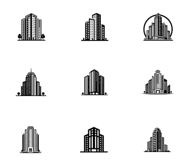 Colección de logotipos de edificios de la ciudad Conjunto de logos de edificios modernos Conjun to de plantillas de construcción de edificios Conjunto del icono