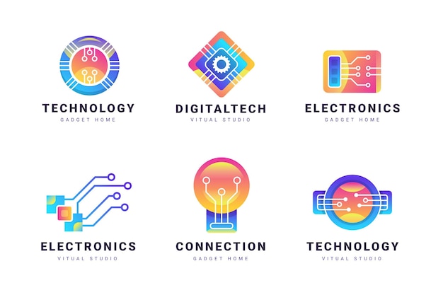 Colección de logotipos de electrónica degradada