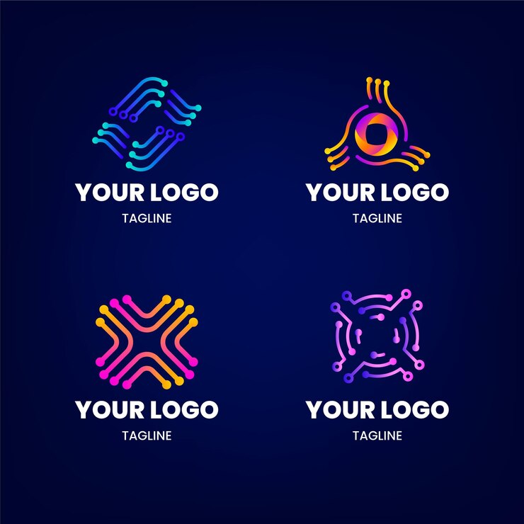 Vector colección de logotipos de electrónica degradada