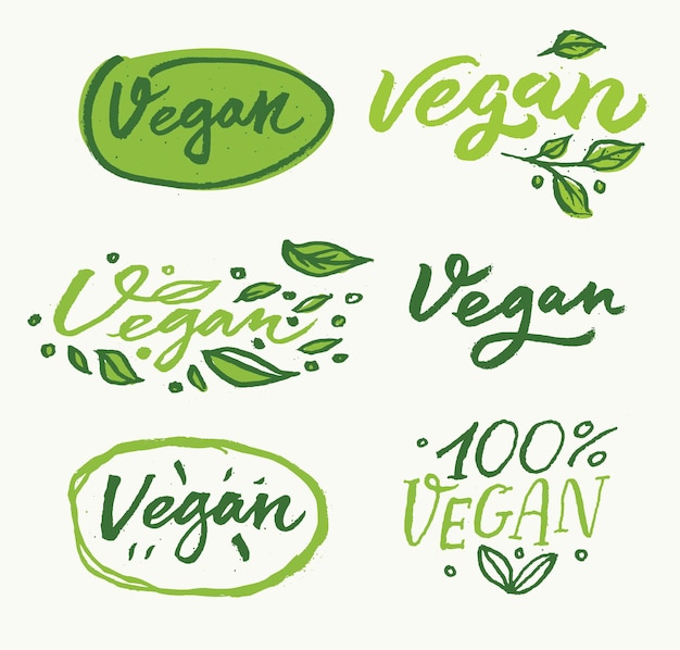 Vector colección de logotipos y elementos de productos orgánicos fabricados en la naturaleza y veganos cultivados localmente