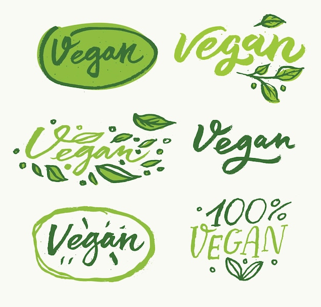 Colección de logotipos y elementos de productos orgánicos fabricados en la naturaleza y veganos cultivados localmente