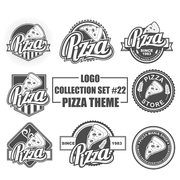 Colección de logotipos, emblemas, símbolos e iconos de vectores con tema de pizza