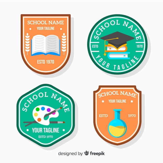Colección de logotipos escolares de diseño plano