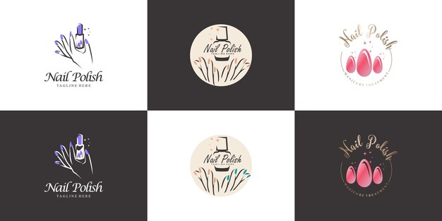 Colección de logotipos de esmalte de uñas con un concepto de diseño moderno, creativo y único Vector Premium