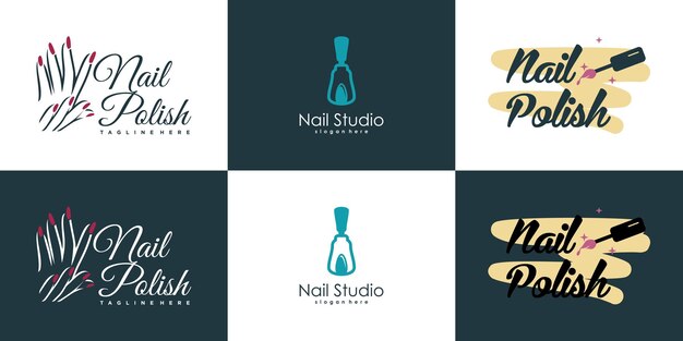 Colección de logotipos de esmalte de uñas con un concepto de diseño moderno, creativo y único Vector Premium