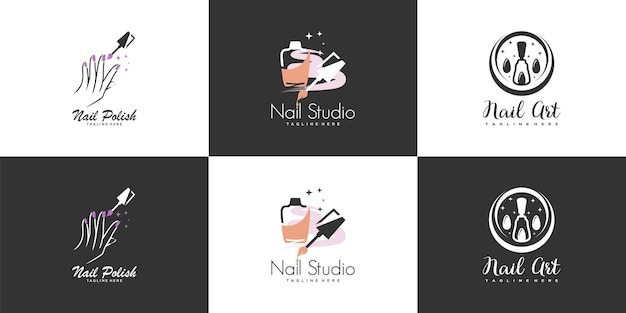 Colección de logotipos de esmalte de uñas con un concepto de diseño moderno, creativo y único Vector Premium