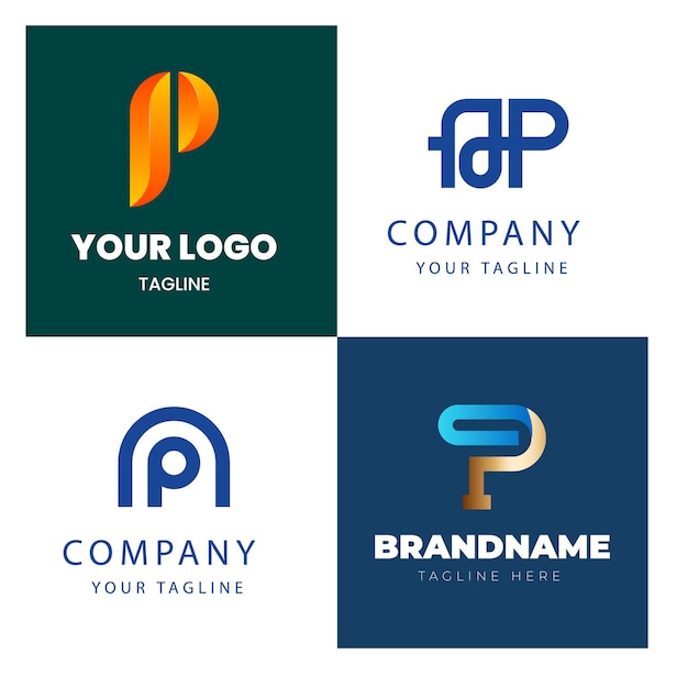 Colección de logotipos de estilo colorido con gradiente de letra P
