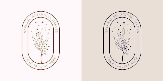 Colección de logotipos femeninos botánicos florales dibujados a mano para belleza, natural, orgánico vector premium