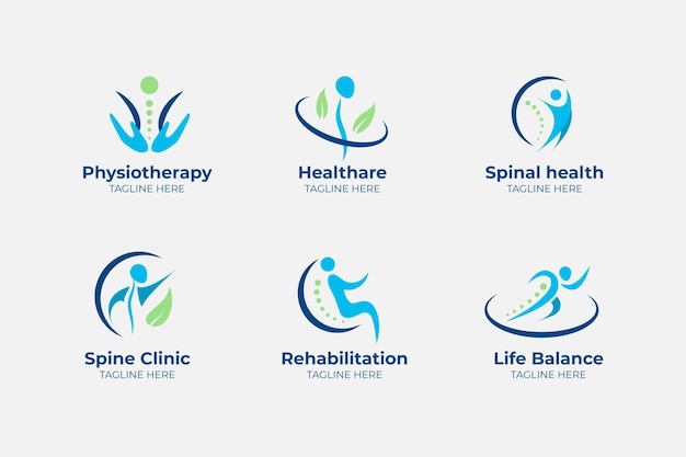Vector colección de logotipos de fisioterapia planos