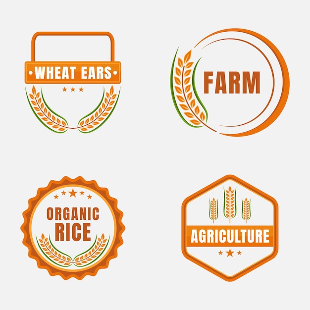 colección de logotipos de granja. logotipo de arroz. logotipo de trigo. logotipo de agricultura