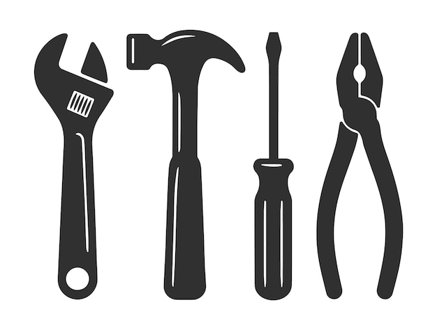 Colección de logotipos de herramientas vectoriales Conjunto de símbolos de iconos de herramientas de trabajo Iconos de kits de herramientas aislados en blanco