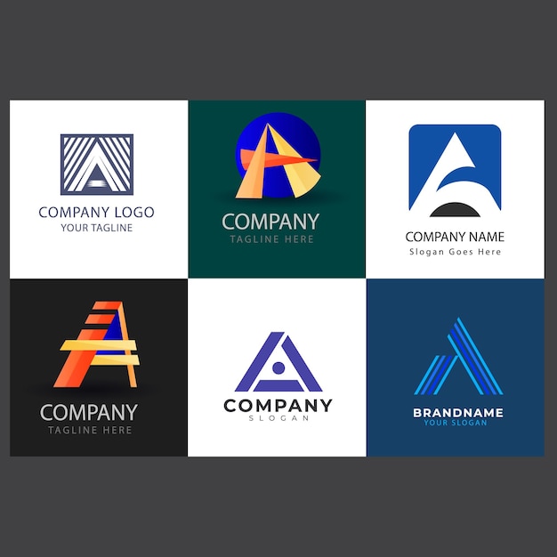 una colección de logotipos, incluido uno que dice "compañía"