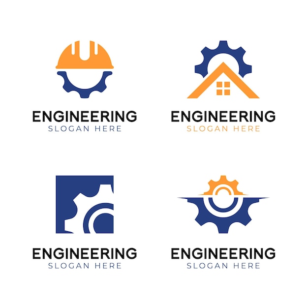 Vector colección de logotipos de ingeniería con concepto de equipo o máquina para ingenieros e industriales