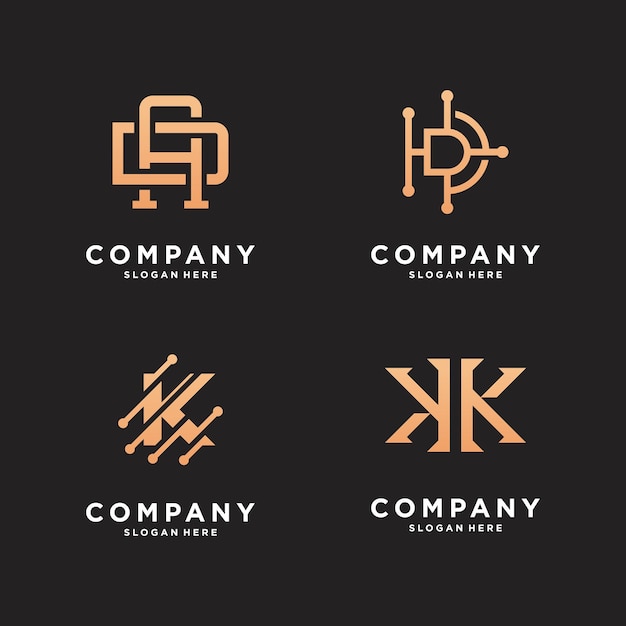 Colección de logotipos iniciales dorados para la marca y la identidad empresarial