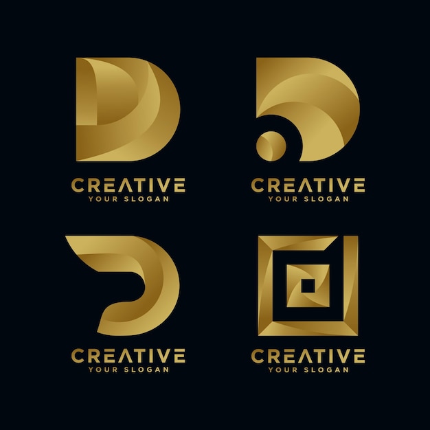 Colección de logotipos de la letra d inicial dorada