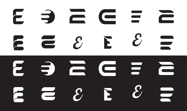 Colección de logotipos de letra E en blanco y negro
