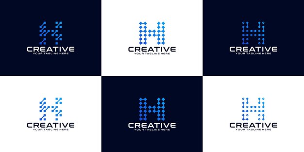 Colección de logotipos de la letra H inicial para negocios, datos, tecnología