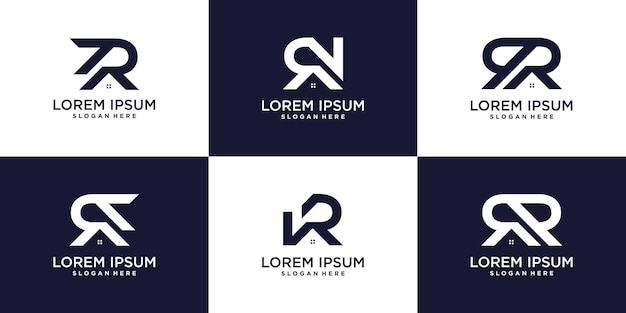 Colección de logotipos letra R con concepto de casa Vector Premium
